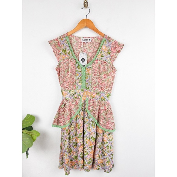 NWT Barok Paris Anthropologie Floral Mixed Print Cottagecore Mini Dress Sz S - Picture 1 of 12